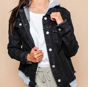 NWT Black Denim Hooded Jean Jacket